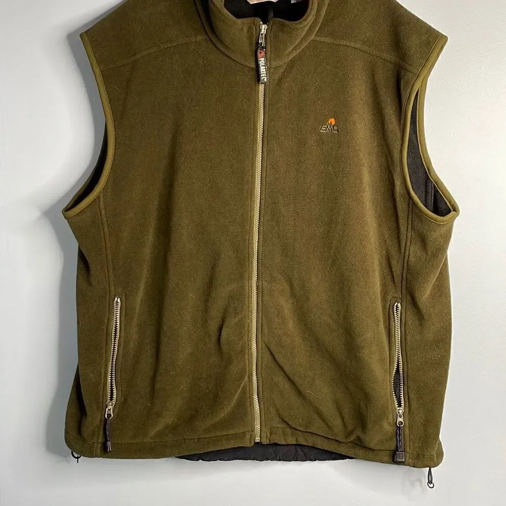 Mens XL EMS Full Zip Vest Olive Green Polartec